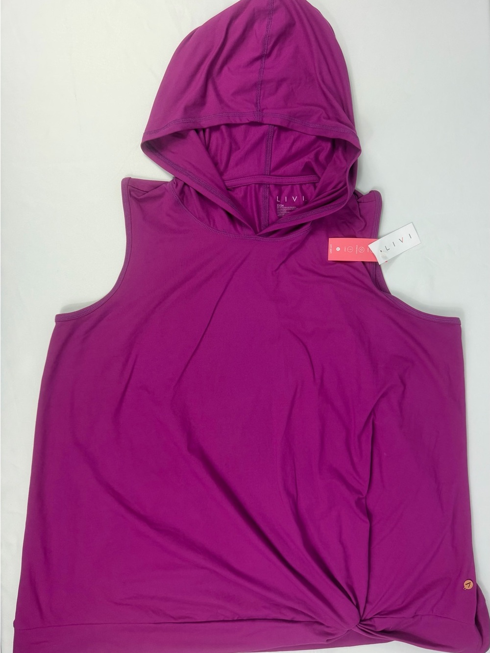 Lane Bryant LIVI Soft Sleeveless Hoodie 22/24 Magenta Twist Hem NWT